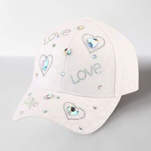 White LOVE Heart Rhinestone Crystal Brim Baseball Cap Hat Fashion Bling Message